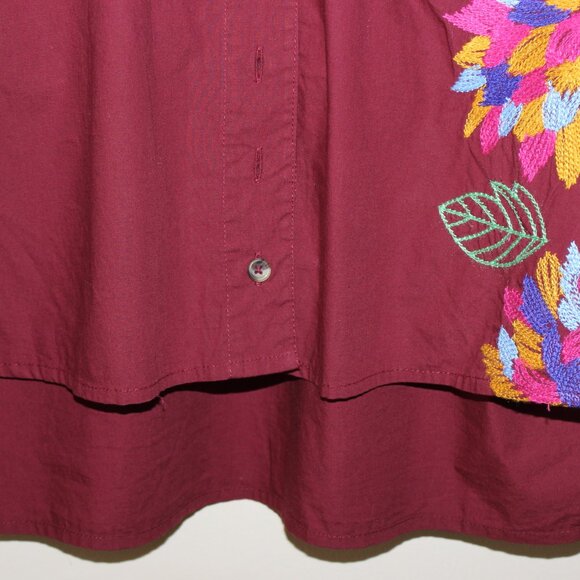 ANTHROPOLOGIE Maeve Embroidered Button-Up Cotton Shirt Wine, Size 6 - Picture 6 of 9